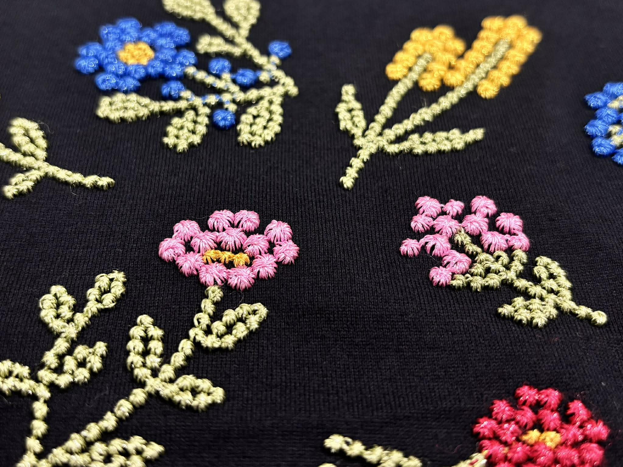 緻密な放射ステッチの黒花