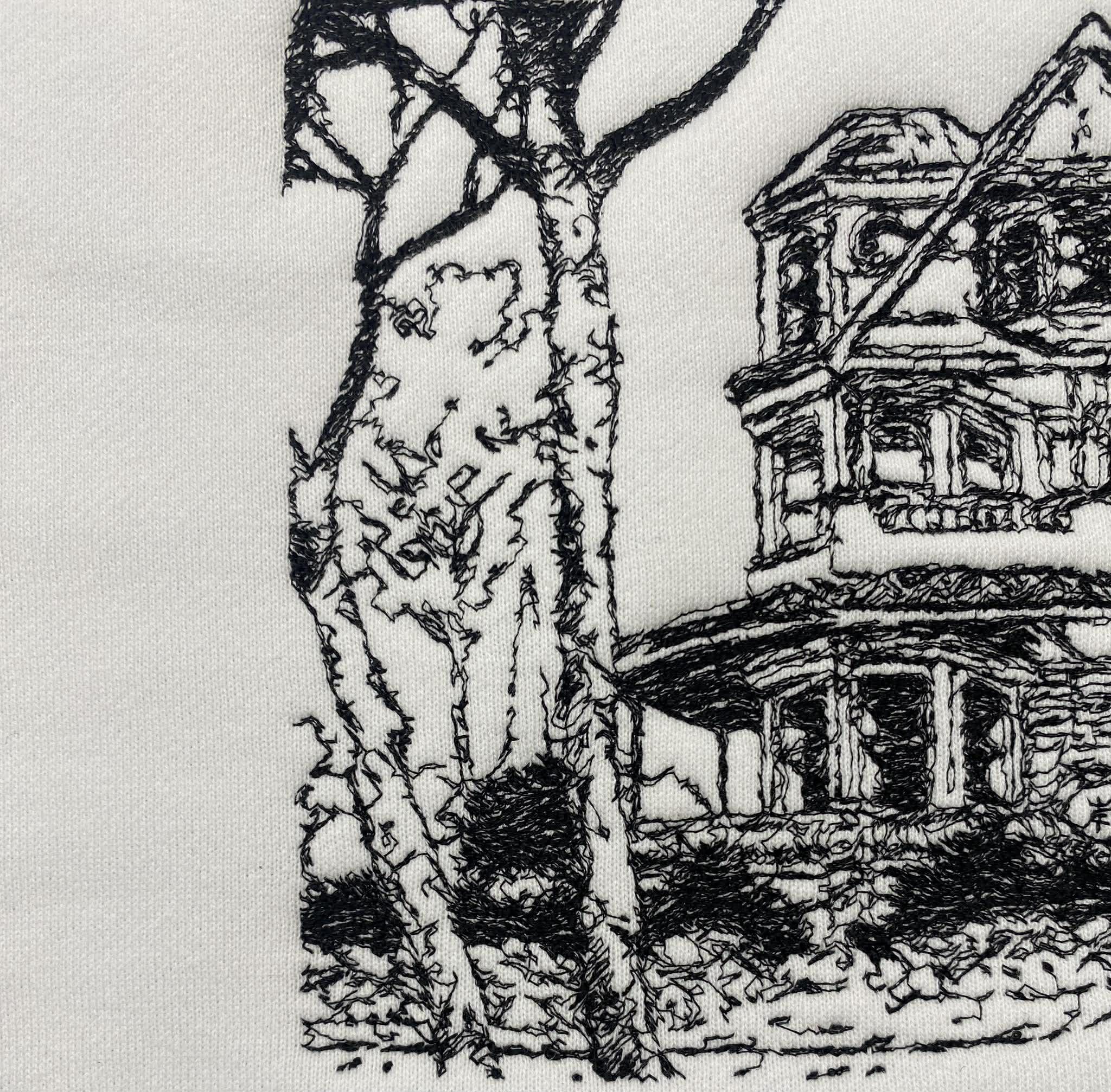 俯瞰図の刺繍。緻密な道路網の再現