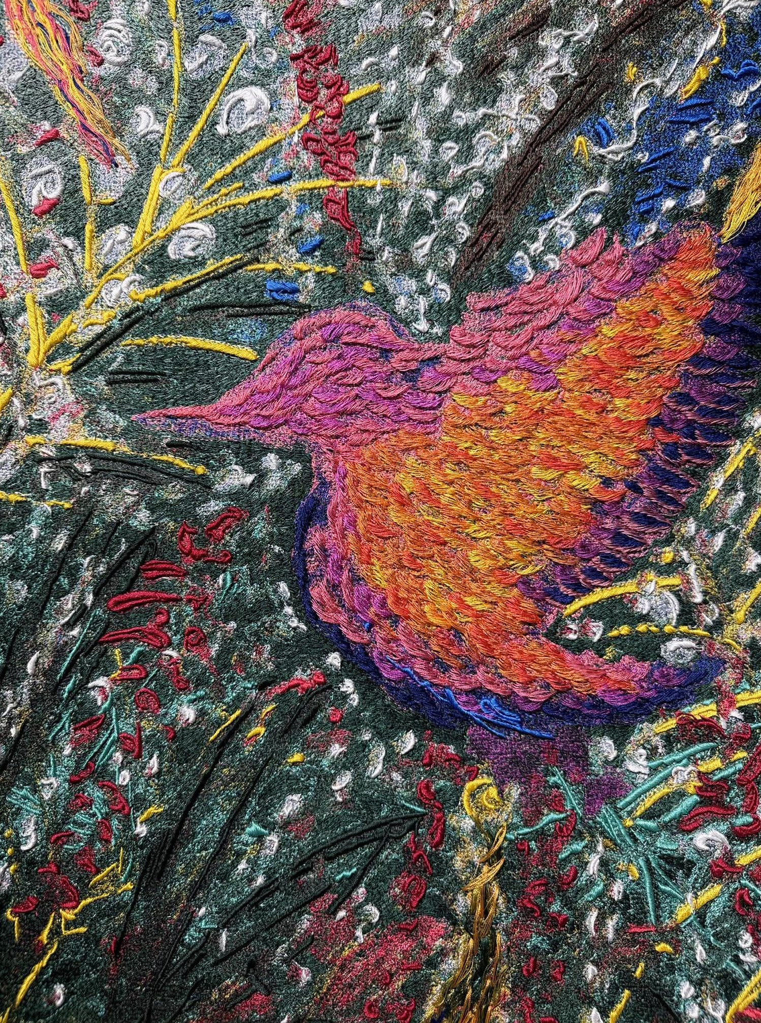 油絵を元にした立体刺繍アートの全体像